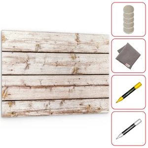 Obraz szklany DESKI W BIELI 90x60 cm + zestaw akcesoriów GRATIS