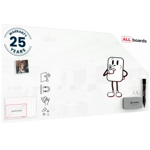 Szklana tablica magnetyczna 120x60 cm CLASSIC BIAŁA + GRATIS