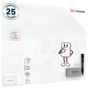 Szklana tablica magnetyczna biała 100x80 + GRATIS