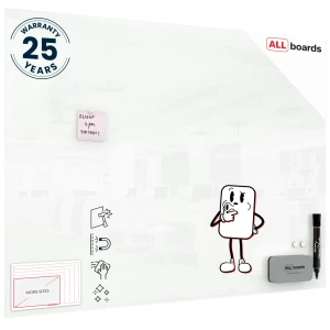 Szklana tablica magnetyczna biała 120x90 + GRATIS