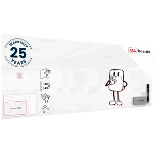 Szklana tablica magnetyczna 300x120 cm PREMIUM SUPERWHITE  (super biała) + GRATIS