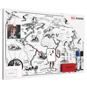 Tablica na magnesy METALboards, mapa świata retro 60x40 cm + zestaw akcesoriów GRATIS