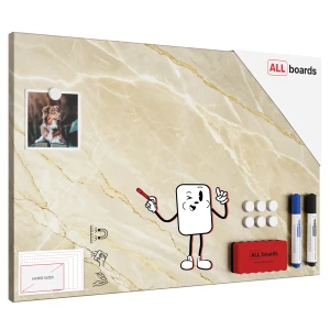 Tablica na magnesy METALboards, beżowy marmur 60x40 cm + zestaw akcesoriów GRATIS