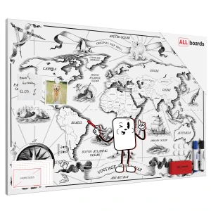 Tablica na magnesy METALboards, mapa świata retro 90x60 cm + zestaw akcesoriów GRATIS
