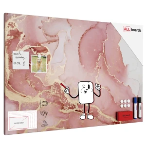 Tablica na magnesy METALboards, różowy marmur 90x60 cm + zestaw akcesoriów GRATIS