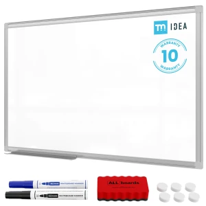 Tablica magnetyczna biała 80x50 cm suchościeralna w ramie aluminiowej + zestaw akcesoriów  - TM IDEA® seria Flex