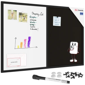 Tablica COMBI korkowa czarny korek / biała magnetyczna 90x60 rama drewniana lakierowana czarna