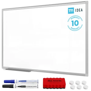 Tablica magnetyczna biała 90x60 cm suchościeralna w ramie aluminiowej + zestaw akcesoriów  - TM IDEA® seria Flex 